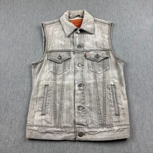 Levi's Vest Mens XS Gray Acid Wash Trucker Denim Sleeveless Western Cowboy Y2K